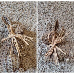 NEW lot of 2 easter bunnies - 8" faux wicker statues